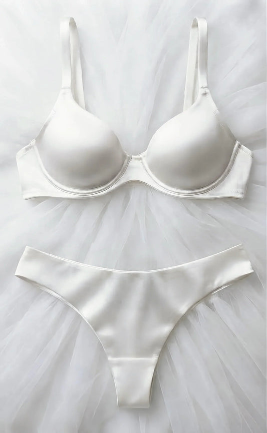 Intimo sposa in raso bianco - reggiseno e perizoma per matrimonio